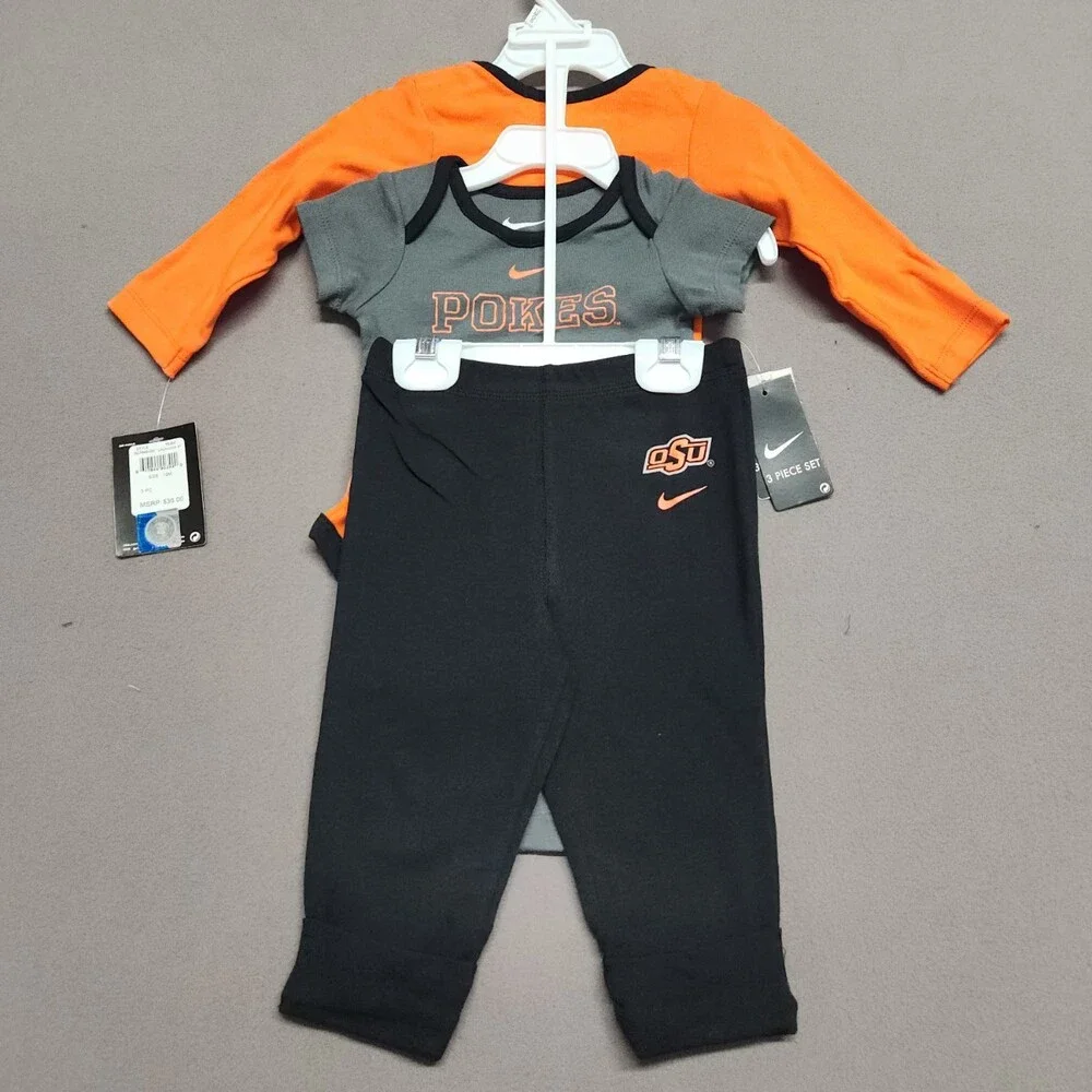 Nike Oklahoma State OSU Cowboys Baby Bodysuit 3pc Romper Infant Set 24M 169